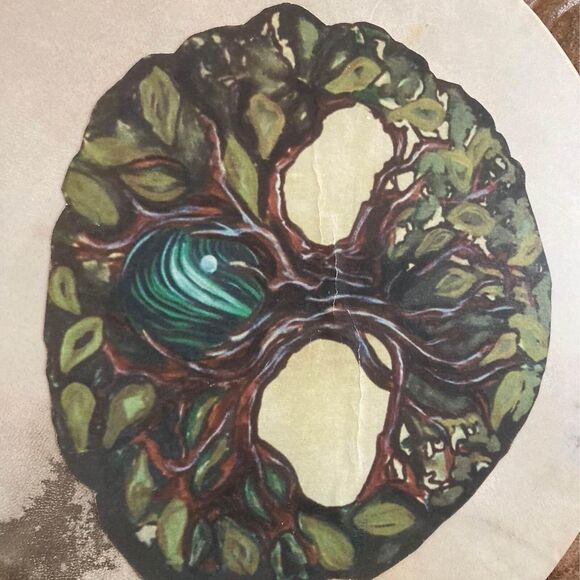 Artist Signed Stretched Animal Skin Drum Tree of Life Design With Drumstick - Picture 2 of 5